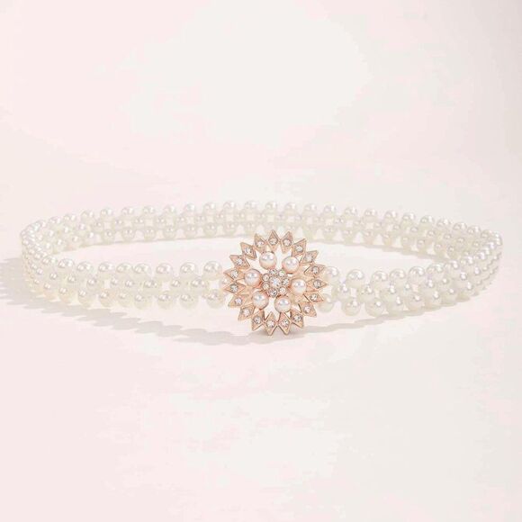 Pearl Rhinestone Decor Elastic Stretchy Belt NEW - Picture 3 of 5